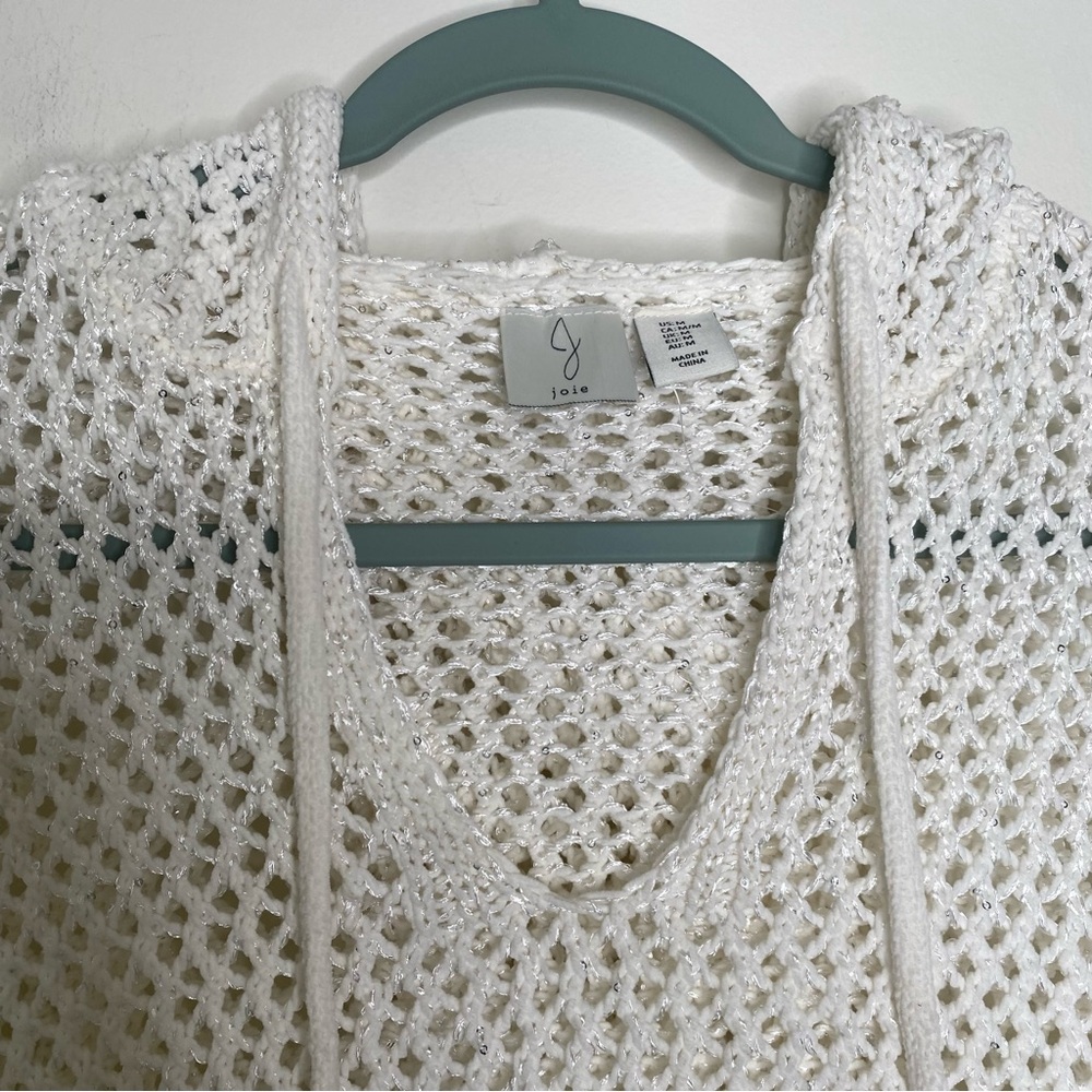 Joie Open Knit Crochet Hooded Sparkle Sweater in size M Ivory - Picture 5 of 15